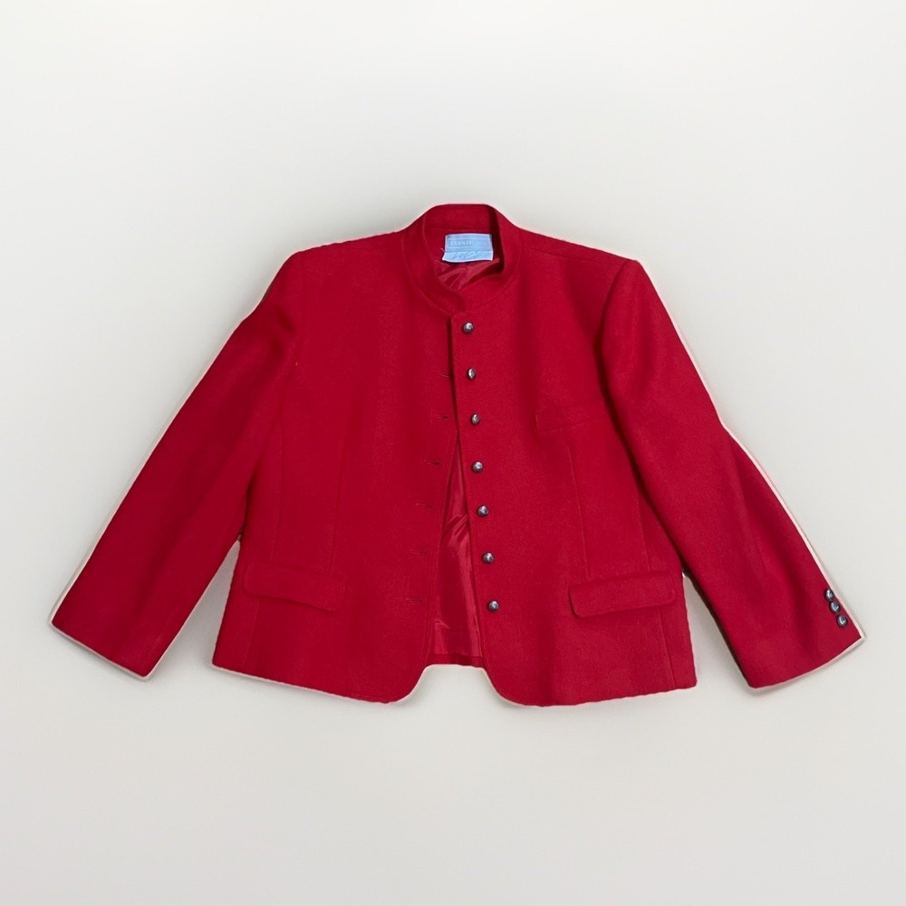 Evan Picone Womens 100% Red Wool Blazer Jacket Size 16 Lined Padded Shoulders